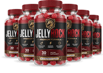 premium bottle of blue raspberry flavored men's wellness gummy supplement, black red and gold label 